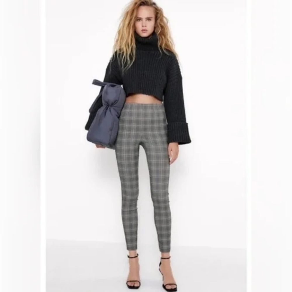 ZARA NWT Plaid High Rise Skinny Pull-On Pants Leggings Large